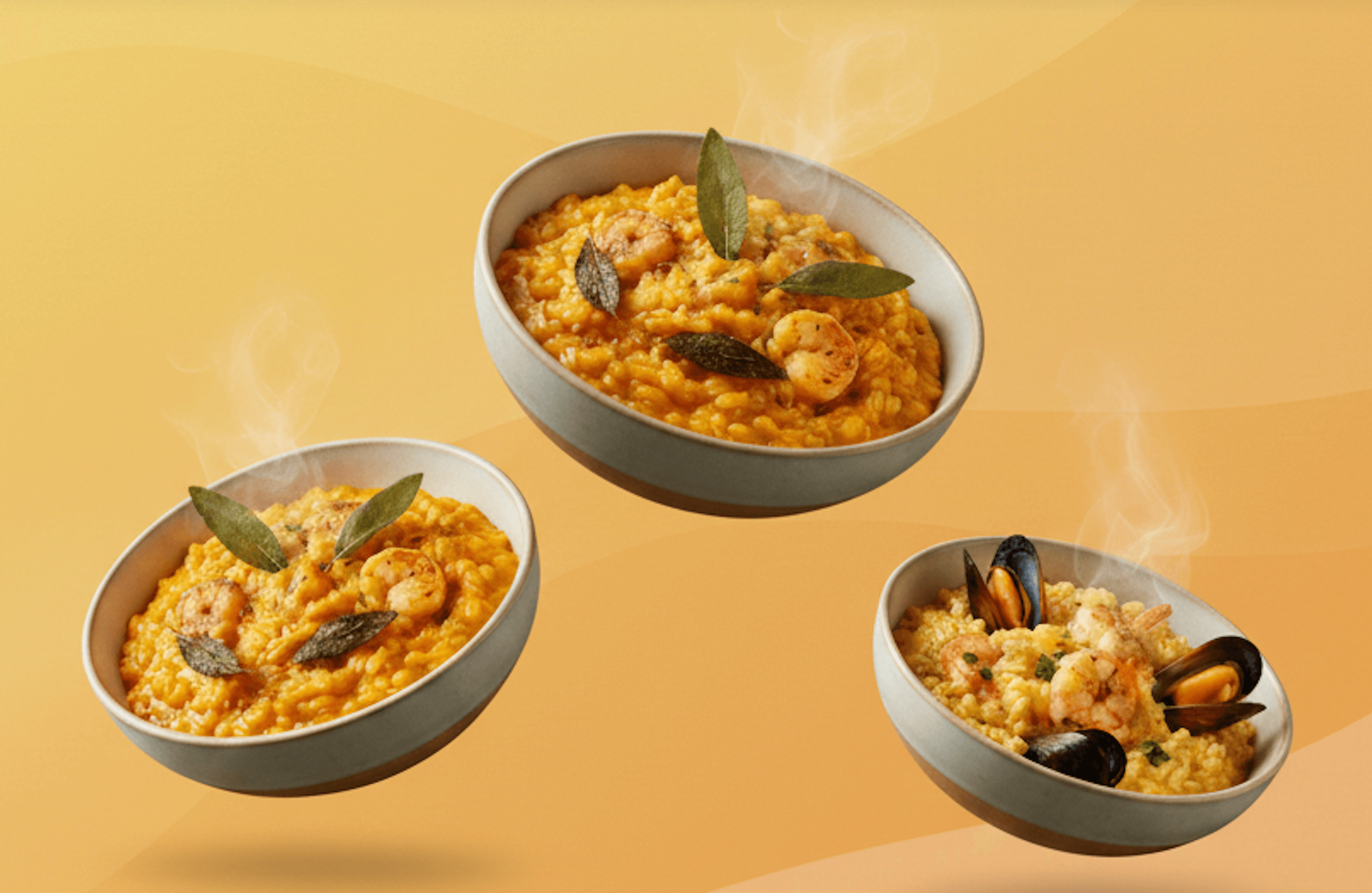 Three bowls of delicious risotto